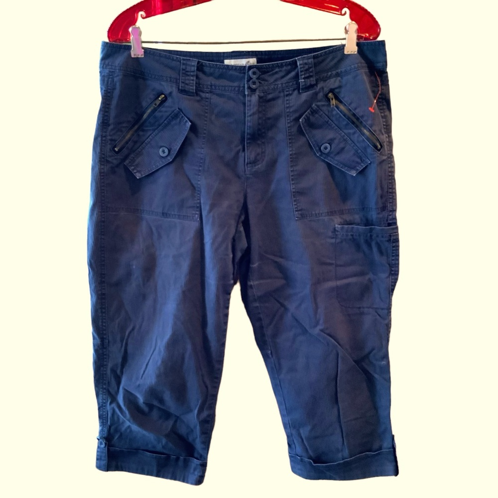 Caribbean Joe Capris Blue With Buttoned Cuff Cotton And Spandex Size 12